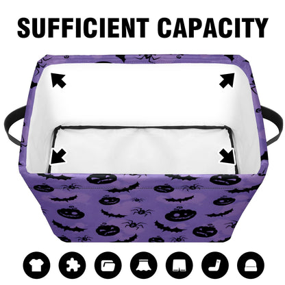 Andemie Halloween Bin Purple Pumpkin Bats Basket Large Foldable Storage Bin Cube Collapsible Organizer Trick or Treat Bags Candy Buckets for Halloween Parties