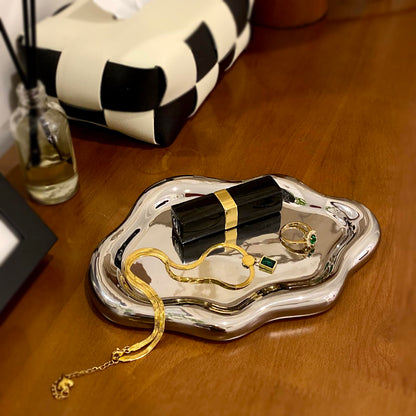 Conviv Ceramic Jewelry Tray,Perfume Trinket Dish,Ring Key Bowl Vanity Cute Room Decor Aesthetic, Birthday Mother's Day Thanksgiving Day Christmas Warm House Gifts for Women(Silver)