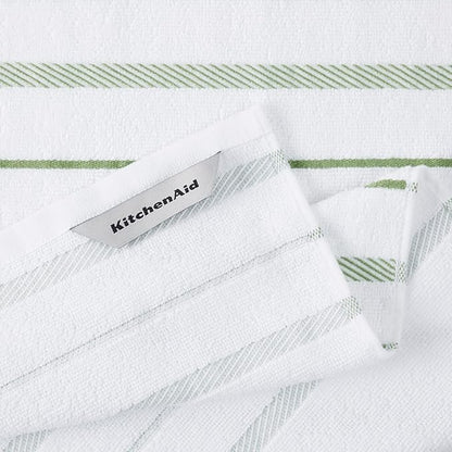 KitchenAid Albany Kitchen Towel 4-Pack Set, Matcha Green/White