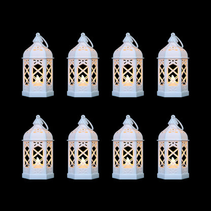 Reperla 8-Pack Mini Lanterns for Ramadan, Wedding,Halloween,Christmas, Small Decorative Lanterns with LED Candle for Baby Shower Party, Moroccan Lantern for Table Centerpiece, Medieval Decor, White