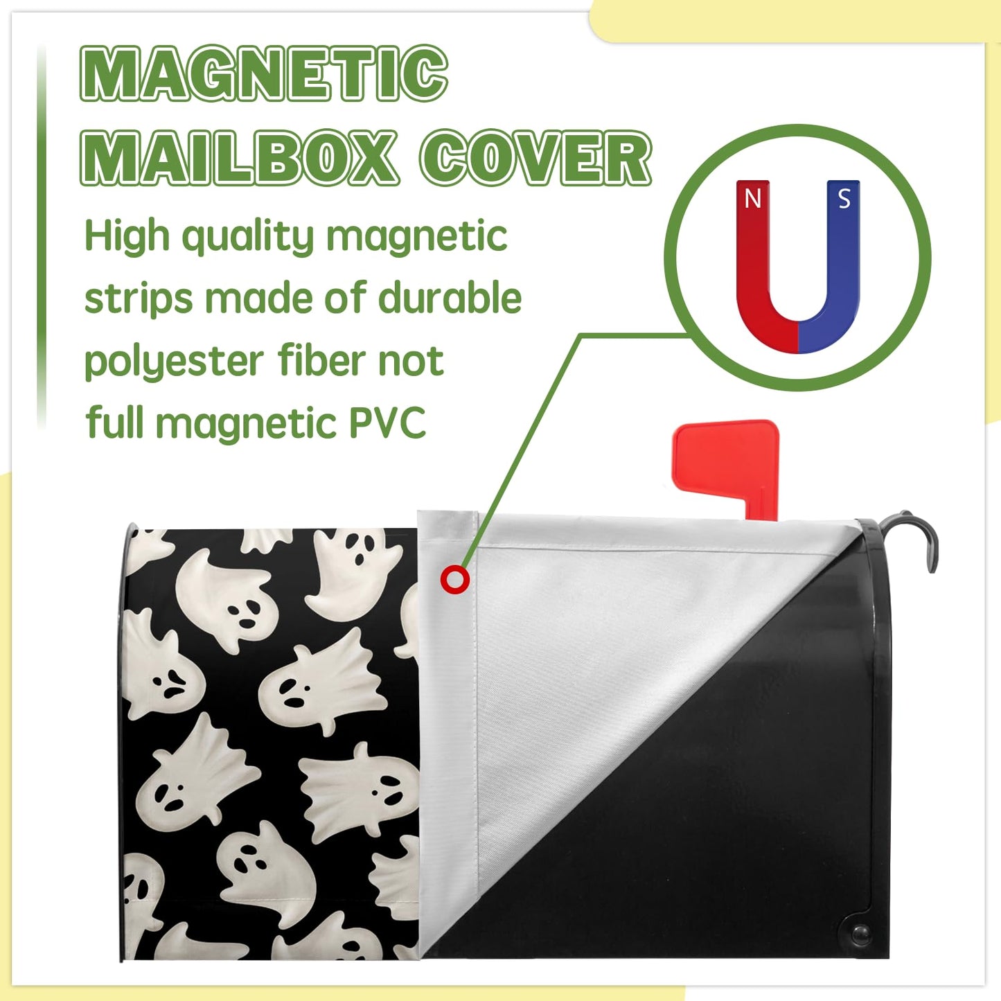 VentuCoven Ghost Mail Box Covers Magnetic Standard Size 21x18 inch Halloween Spooky Mailbox Cover Black Post Letter Box Cover Wraps for Outdoor Garden Decor