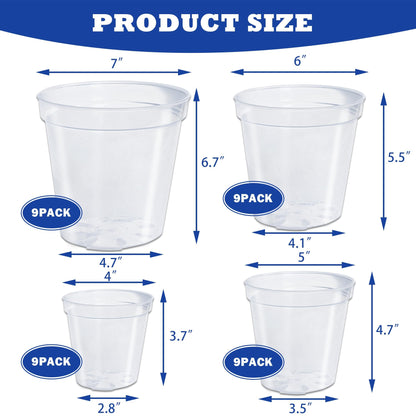 Hourleey 36 Pack 4/5/6/7 Inch Clear Nursery Pots for Plants, Plant Pots with Drainage Holes, Transparent Seedling Pots for Seed Starters Planter Flower
