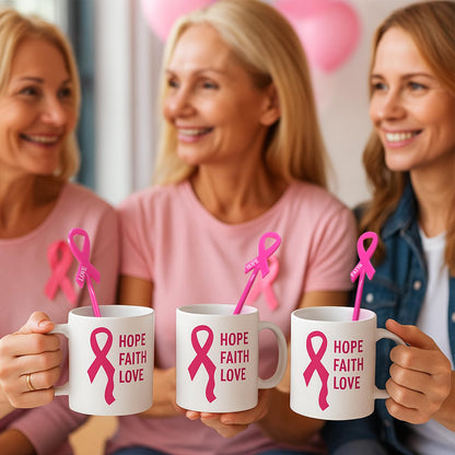 Chengu 90 Pcs Breast Cancer Awareness Drink Stirrers 6 Inch Pink Ribbon Plastic Cocktail Swizzle Sticks Coffee Whiskey Beverage Stirrers for Breast Cancer Awareness Party Decorations