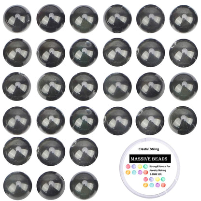 100Pcs Natural Crystal Beads Stone Gemstone Round Loose Energy Healing Beads with Free Crystal Stretch Cord for Jewelry Making (Black Obsidian, 8MM)