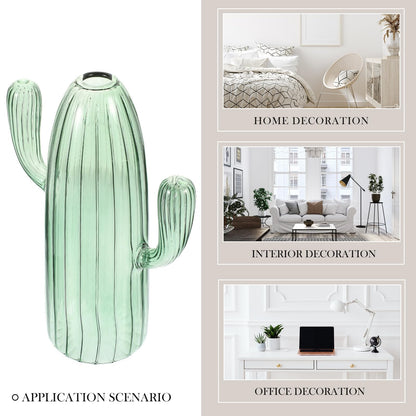 Totority Cactus Shaped Glass Hydroponic Vase Green Desktop Plant Terrarium Succulent Planter Home Table Centerpiece Decor
