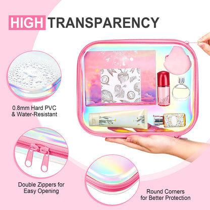 Hoolerry 3 Pcs Clear Hard Zipper Case Hard Plastic Zipper Pouch Makeup Bag Portable Travel Organizer for Cosmetics, Office Supplies, Documents & Toiletries(Laser,M)
