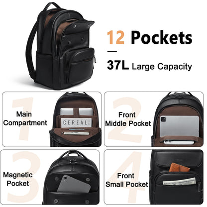 Leresas 37L Backpack Purse for Women Mens Work Travel Teacher Back Pack Laptop Business Vegan Leather Backpack Fashion College Computer Bag Black