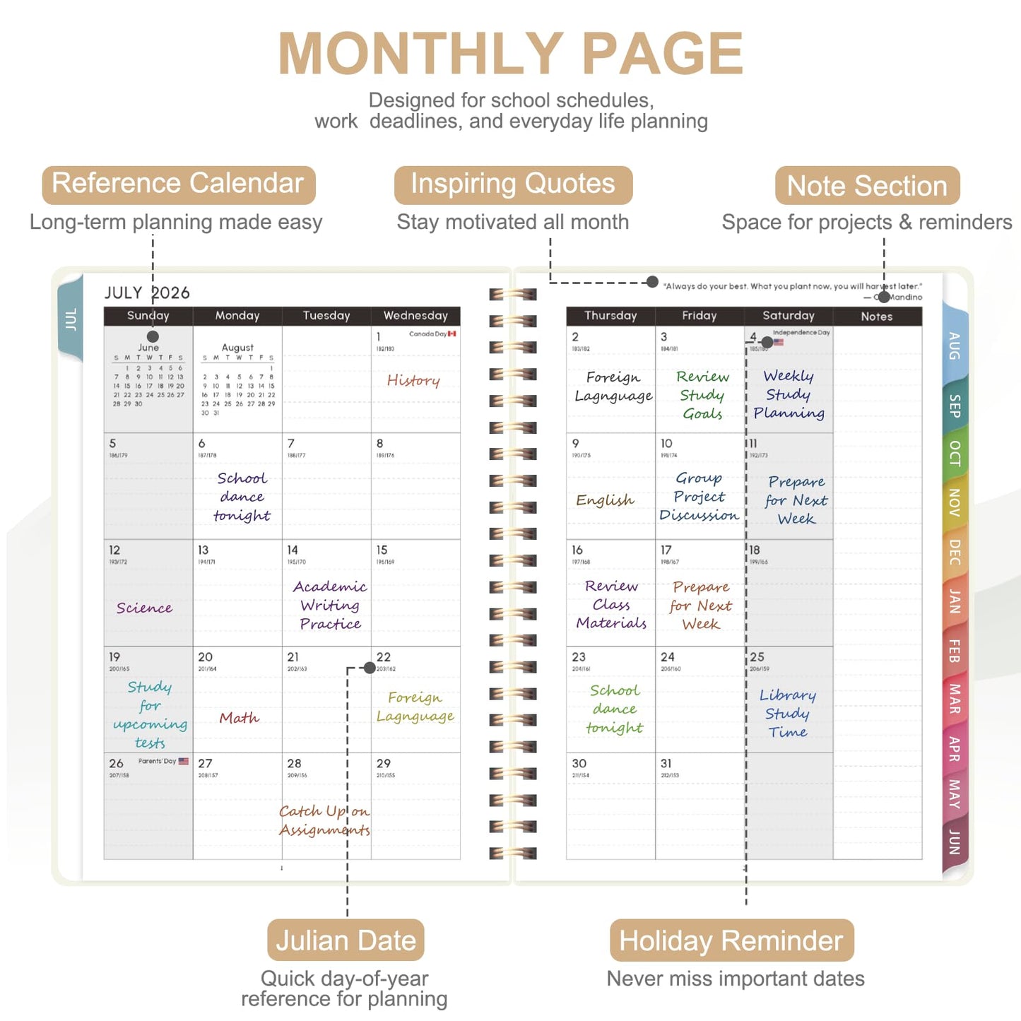 Planner 2026-2027, Weekly and Monthly Academic Planner, July 2026 - June 2027, Hardcover Calendar Agenda Book for School Year Planning, School Supplies for Teacher and Student, Letter Size(8.5'' x 11'')