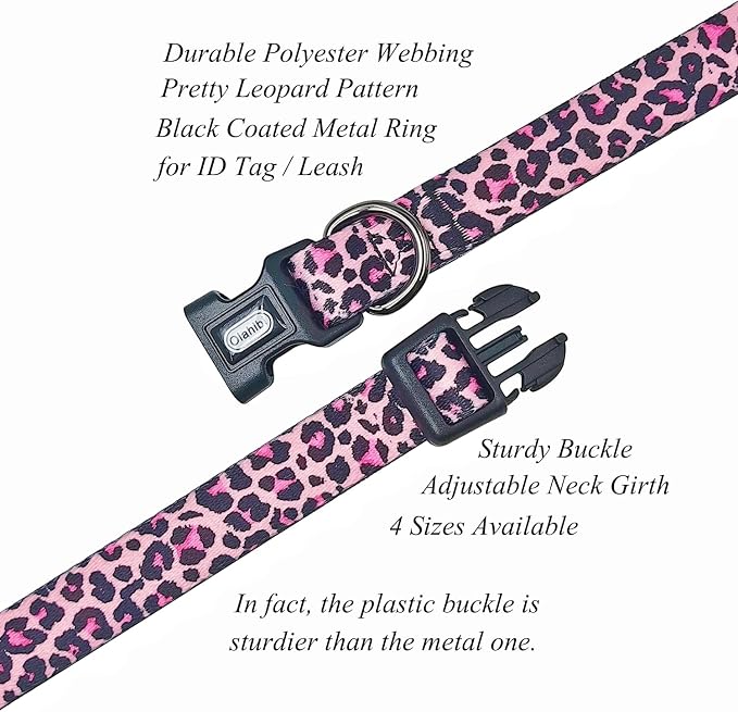 Dog Collar Leash Set, Leopard Pattern, Polyester Material, Adjustable Collar and 5ft Matching Leash, for Large Dogs.(L, Colorful Leopard)