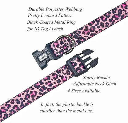 Dog Collar Leash Set, Leopard Pattern, Polyester Material, Adjustable Collar and 5ft Matching Leash, for Large Dogs.(L, Colorful Leopard)
