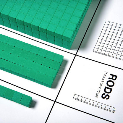 hand2mind Green Foam Base Ten Blocks Complete Set, Place Value Blocks, Counting Cubes, Base 10 Math Manipulatives, Teacher Supplies for Math Classroom, Montessori Math Materials (Set of 644)