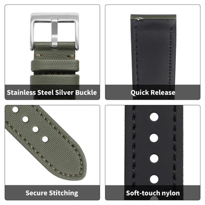JUNGHELE Nylon watch band for men and women,Quick Release Premium Oxford Waterproof Fabric Weave Back Lining Leather Nylon watch strap with Stainless-Steel Buckle,Green 18mm watch band