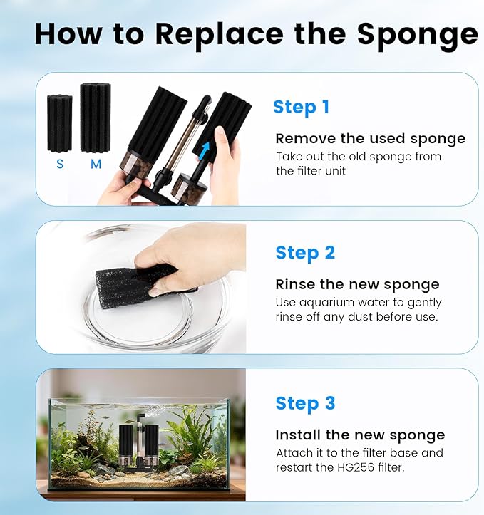 hygger Pack of 4 Replacement Sponges for Aquarium Vertical Stripes Double Sponge Filter (S)