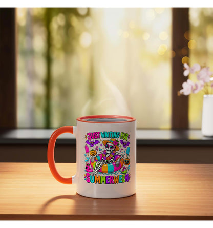 Just Waiting For Summerween Funny Halloween in Summer Quote Ceramic Mug, Orange/White