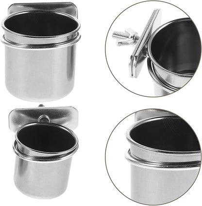 GLEAVI 2pcs Stainless Steel Bird Food Bowls with Clamp Holder, 4.4cm 5.5cm Coop Cup Bird Feeder for Parrot Cage Accessories, Suitable for Cockatiel Budgie Parakeet Feeding
