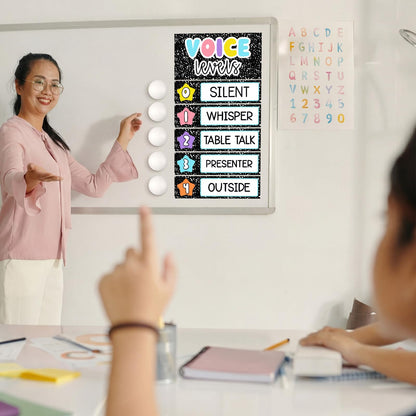 Glooglitter 5 Pcs School Magnetic Voice Level Chart Poster and Push Light Composition Notebook Classroom Decor LED Tap Light Chart Noise Voice Level Sign for Classroom Teacher Back to School Supplies