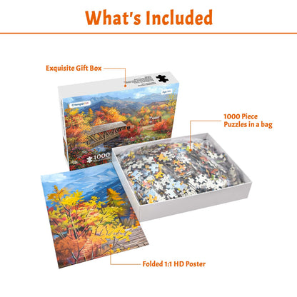 MBOQIU 1000 Piece Puzzle for Adults - Fall Village Puzzles for Adults 1000 Pieces, Letters on Back, Enchanting Autumn Scene Jigsaw Puzzle, Challenging Puzzles for Teens Seniors - 27.6 x 19.7 inches