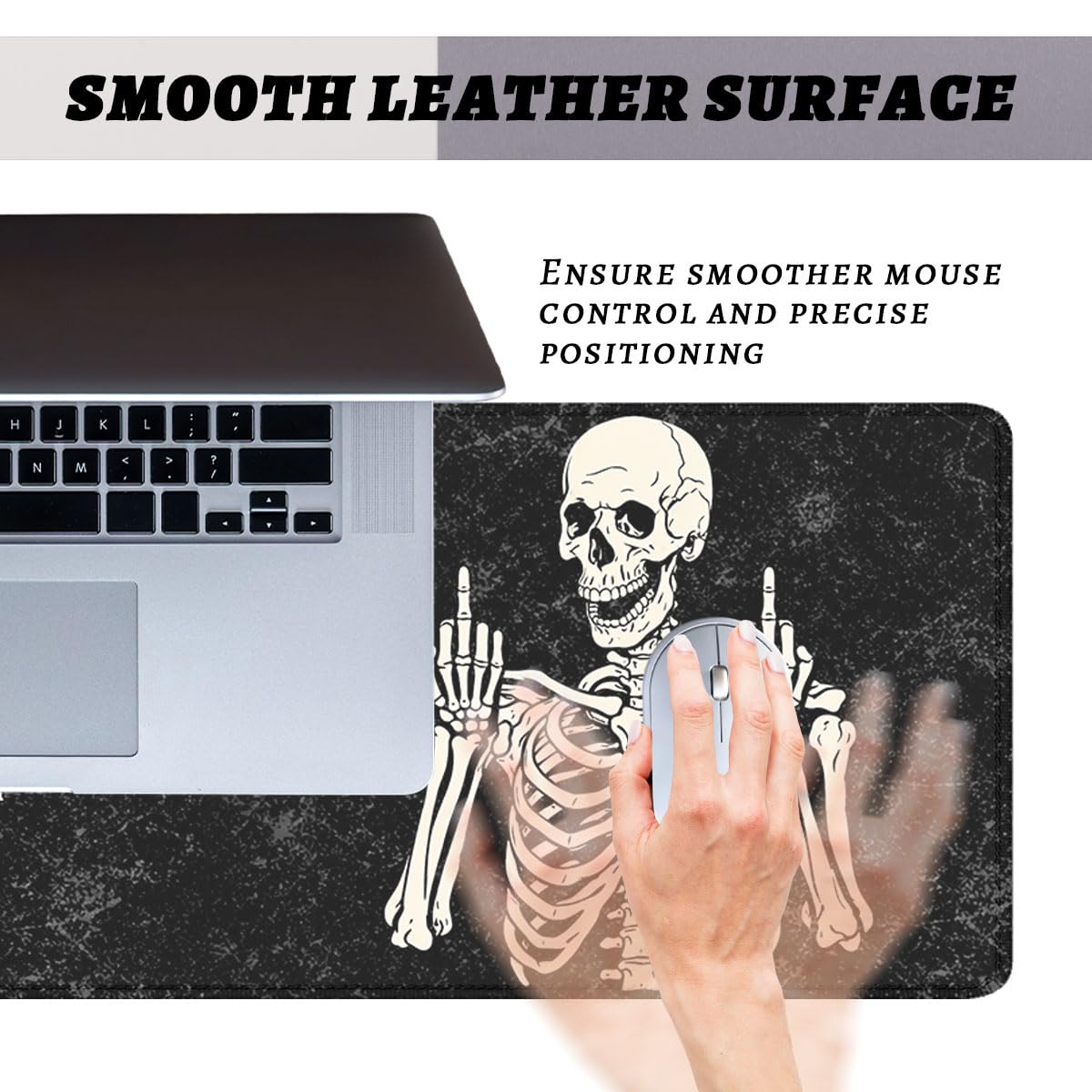 Funny Skeleton Mouse Pad Gothic Sarcastic Skull Halloween Extended Mousepad Waterproof Stitched Edges Rubber Base Non-Slip Deskmap Computer Keyboard Mat 31.5x11.8 Inch