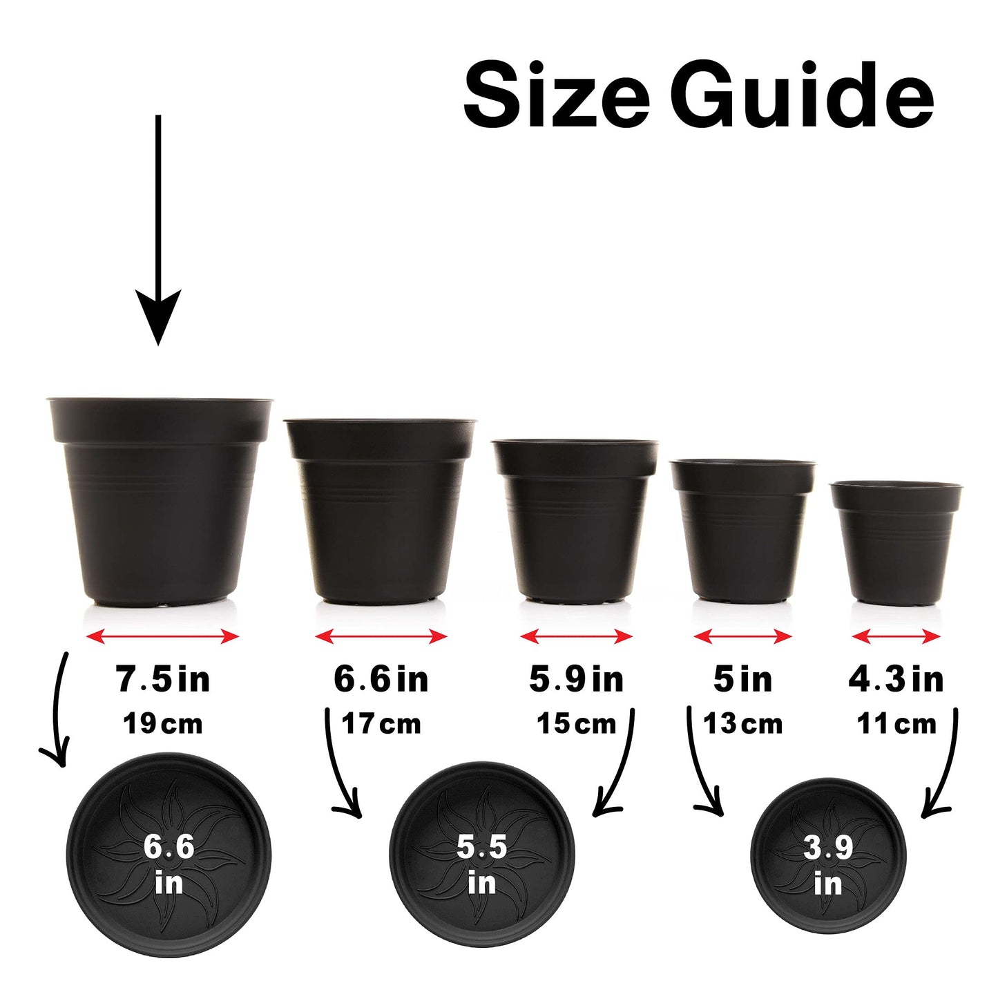 Mintra Garden Pots, 4 Pack Bulk Plastic Plant Pots with Drainage Tray, Round Indoor & Outdoor Decorative Planters with Drain Holes for Flowers, Herbs & Plants, 19cm Diameter – Fuchsia, 7.5in Wide