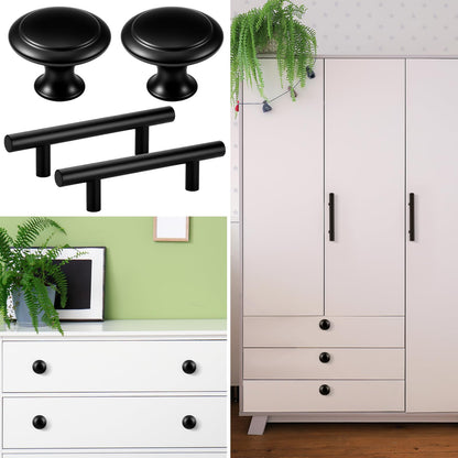 Yookeer 30 Pack Cabinet Pulls and Cabinet Knobs Stainless Steel 5 Inch Kitchen Drawer Pulls 30mm Drawer Knobs with Installation Screws for Dressers Kitchens Cupboard(Black)
