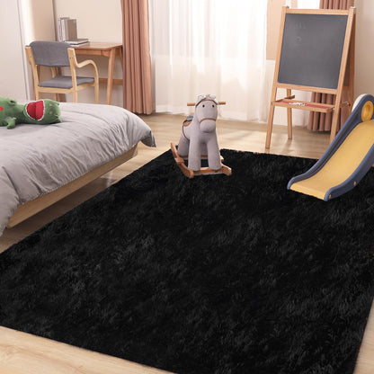 Puremy Black Area Rug, 5x7, Soft Plush for Living Room, Bedroom & Nursery, Non-Slip Indoor Carpet for Study, Kids Room Decor