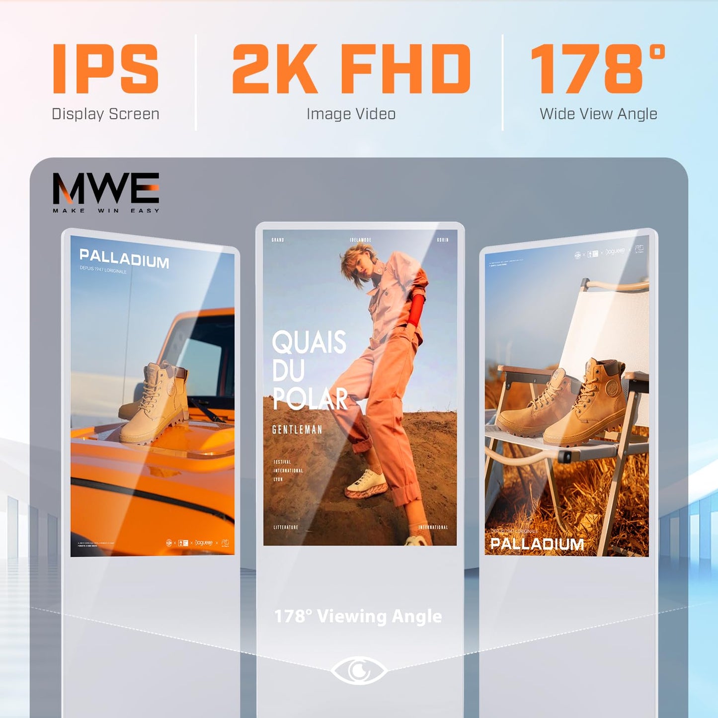 QIXZOCV MWE 49 Inch Indoor Floor Standing Digital Signage Advertising Display Kiosk LCD Screen Commercial Totem Android System Vertical Poster with Auto Media Player-White