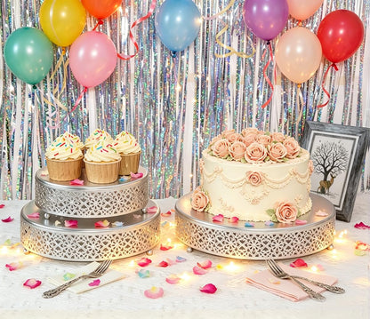 FEICTPOX Cake Stand Set of 3 Metal Cupcake Stands Dessert Display Plate for Wedding Party Birthday (3 Pcs, Matte Silver)