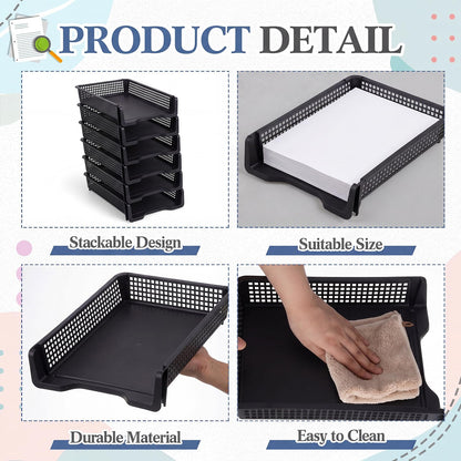 Geetery Set of 12 Plastic Trays for Teachers Turn in Trays Classroom Stackable Paper Tray Plastic Classroom Teachers Desk Letter Organizer Storage Baskets for Office, Desk, Home (Black)