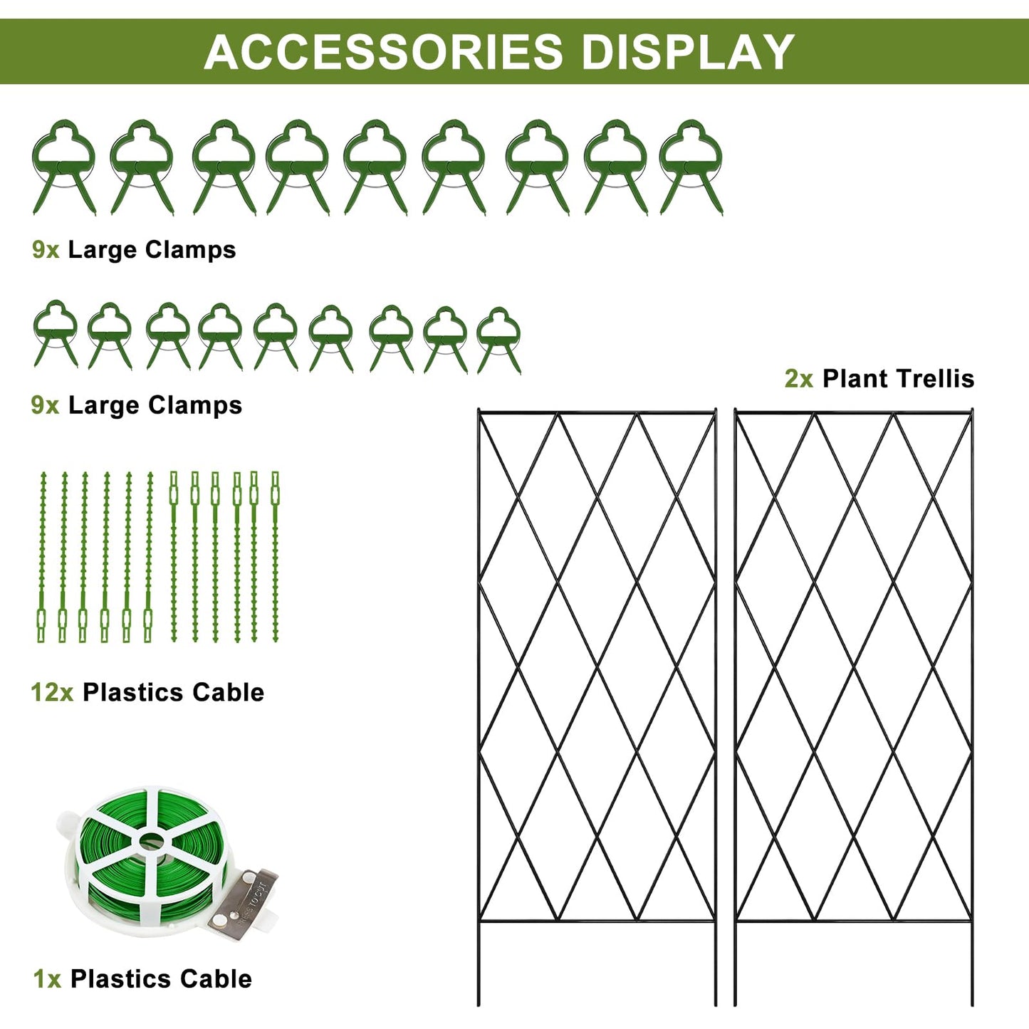 DoCred Cucumber Trellis, 2 Pack Metal Foldable A Frame Garden Trellis for Raised Bed Climbing Plants, Vegetables, Includes Plant Support Clips, Twist Ties, Plastic Ties, A Frame Trellis, Black