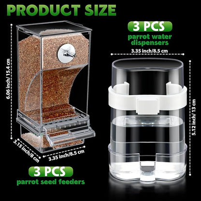 Yaomiao 6 Pcs No Mess Bird Feeders Automatic Clear Parrot Water Dispenser Acrylic Quail Feeder and Watered Cage Accessories Indoor for Small and Medium Parrot Cockatiel Canary(Clear Feeder)