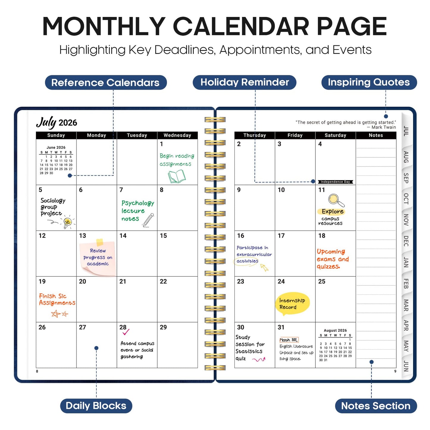 Planner 2026-2027, Academic Year Weekly and Monthly Calender Planner, from Jul 2026 - Jun 2027, Spiral Bound School Planning Book, Perfect for Teacher, Student, Women & Men, A5 (6.3" x 8.5"), Ocean Postmarks