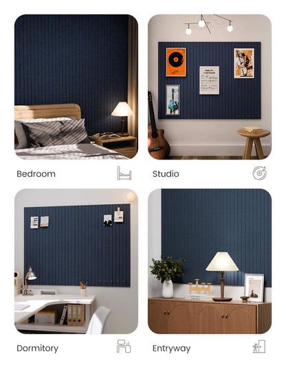 Large Felt Bulletin Board 48" x 36" Cork Board Alternative-12 Pack with 70 Safe Removable Adhesive Tabs, Cork Boards for Walls for Home Office Classroom Pin Board-Carbon Blue