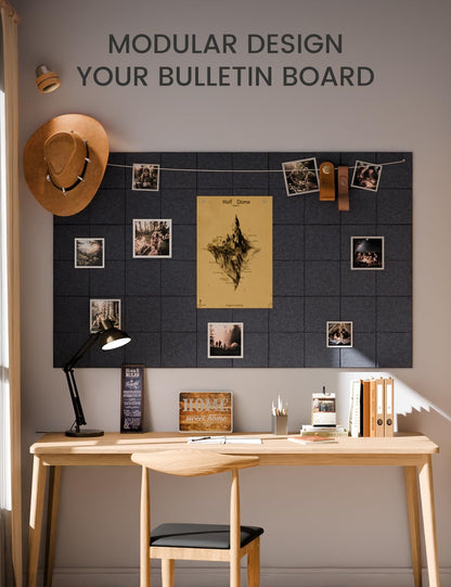 Large Felt Bulletin Board 36"x24", 6-Pack 4-Compartment Wall Organizer, Cork Board Alternative with 60 Removable Adhesive Tabs, Modular Felt Panels for Home Office, Classroom and Study- Navy Blue