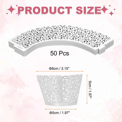 HARFINGTON 50 Pcs Lace Cupcake Liners Standard Vine Designed Hollow Out Cupcake Wraps Artistic Bake Cake Paper Cups for Anniversary Birthday Weddings Parties, White