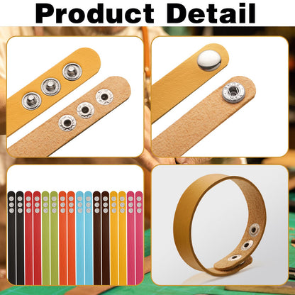 DANUDON 16 Pcs Leather Bracelet Blanks, Leather Snap Bracelets for Stamping Engraving Adjustable Plain PU Wristband Snap Bracelets Leather Cuff Bracelets for Men Women