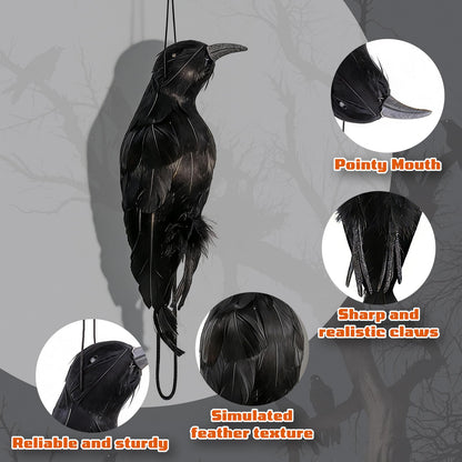 CYTGOUPER Realistic Hanging Dead Crow Decoys,12 Inch Large Lifesize Fake Crow Hunting Bait,Black Feathered Crows Decoy Figuring for Garden Halloween Decor Birds Party Props