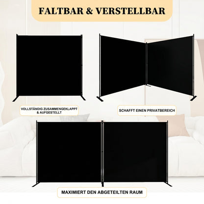 T&Jero 2-Panel Folding Room Divider, 6ft Tall Portable Privacy Screen Wall for Home and Office, Modern Freestanding Partition Separator for Bedroom, Studio, 142" Wide x 71" High, Black