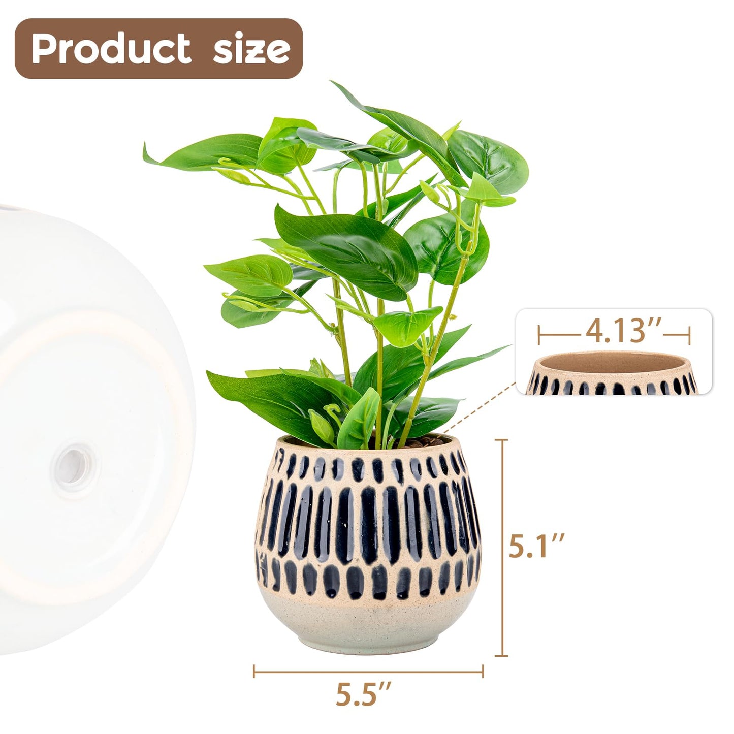 Chonsun Ceramic Planter 4 Inch Plant Pots Indoor Outdoor Succulent Plant Pot Flower Pots Mid-Century Planter Ceramic Pot