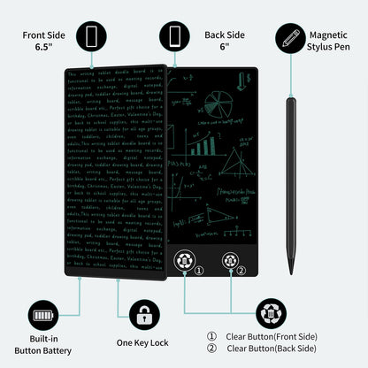 LCD Writing Tablet for Adult: Double-Sided 6.5&6 Inch Mini Full Screen Drawing Board Reusable Digital Notepad Portable Use in Home School Office