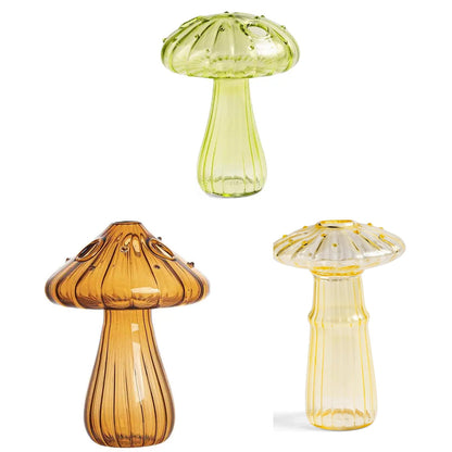 3-Piece Mushroom Shape Glass Terrarium Hydroponic Flower Vase Nordic Cute Pot Bud Plant Containers Birthday Christmas New Year Garden Home Office Room Desktop Décor