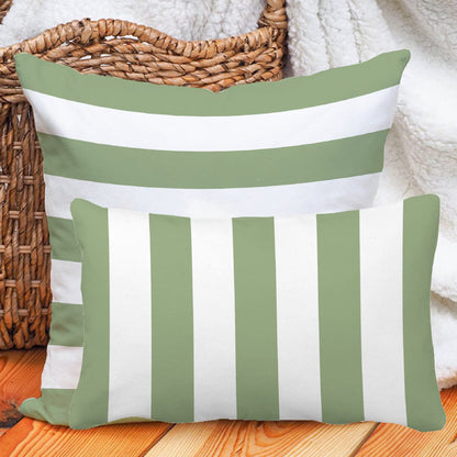 Leaveland Sage Green and White Stripe Set of 2 12x20 Inch Cotton Polyester Rectangle Throw Pillow Cover Decorative Soft Lumbar Cushion Case Slipcover Home Decor Bed Couch Sofa Accent Pillowcase Sham