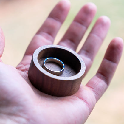 Walnut Wood Ring Tray, Mini Round Hardwood Holder, Micro Jewelry Box Dish