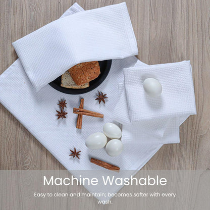CLOUDLOOM Kitchen Hand Towels Cotton, Set of 6-100% Cotton Waffle Weave Kitchen Towels 16x26 - Soft Absorbent Dish Towels with Hanging Loop for Drying & Cleaning - Tea Towel Set - White