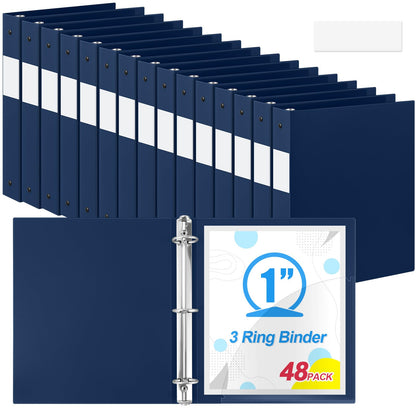 Henoyso 48 Pack 1 Inch 3 Ring Plastic Binders, Bulk Flexible PP Binders for Classroom & School Supplies, Letter Size 8.5 x 11, Holds 240 Sheets with Interior Pocket (Navy Blue)