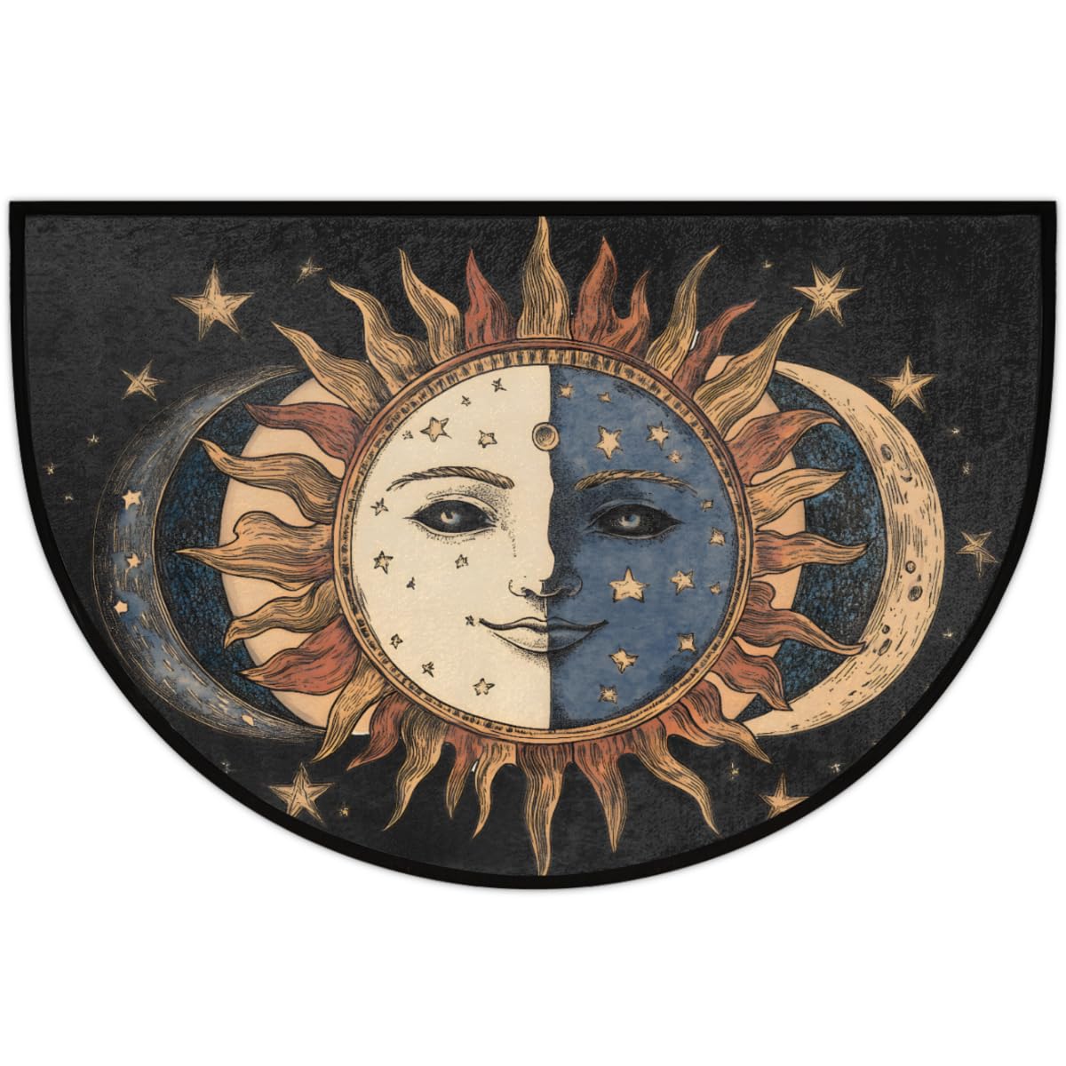 Pardick Boho Sun Moon Half Round Door Mat, Non-Slip Welcome Indoor Entrance Way Rug Semi Circle Front Doormats Washable Bathroom Kitchen Floor Mat, Outdoor Rugs for Garage, Patio, Hearth Rug