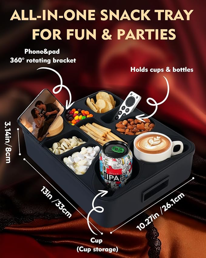 Couch Cup Holder Tray Dual Cup Silicone Organizer – Waterproof Anti-Slip Snack & Drink Tray for Sofa, Bed, Car & Camping, Dishwasher Safe Funny Gift