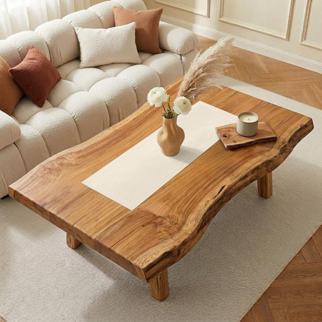 Classic Linen™ by D'Moksha Ivory Table Runner 48 Inches, 100% Pure Linen, Coffee Table Runner, 14 x 48 Inch for Dresser Tables- Summer