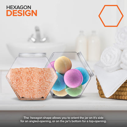 129 Oz Hexagon Cookie Jars with Lids ( 2 Pack) Wide Mouth Plastic Jars with Lid Reusable & Recyclable Shatterproof Jars Clear Plastic Jars for Cookies, Candy, Laundry Detergent Pods Stock Your