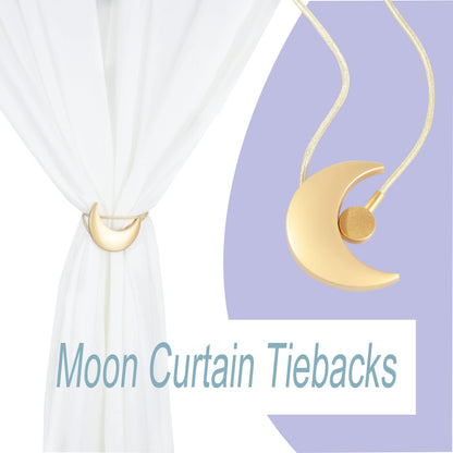 Magnetic Curtain Tiebacks Alloy Moon Curtain Holdbacks Silver/Gold Curtain Tie Backs Curtain Clips Ropes -Set of 2