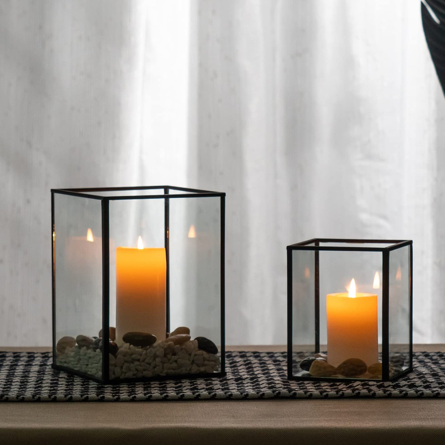 yshengood Hurricane Candle Holder Set of 2 Pcs, Black Candle Holder for Pillar Candle